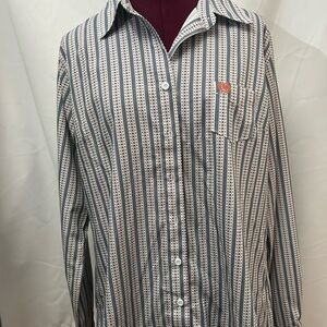 Cinch Men's Blue and White Striped Button-Down Shirt